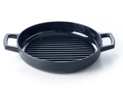 Alva Grillpan / Grillplaat Nori ø 28 cm + Gratis Leren Handvaten - geschikt voor alle warmtebronnen - geëmailleerde anti-aanbaklaag