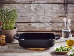 Alva Ovenschaal / Braadslede Gietijzer Nori + Gratis Leren Handvaten - 30 x 21 x 8.2 cm - geëmailleerde anti-aanbaklaag