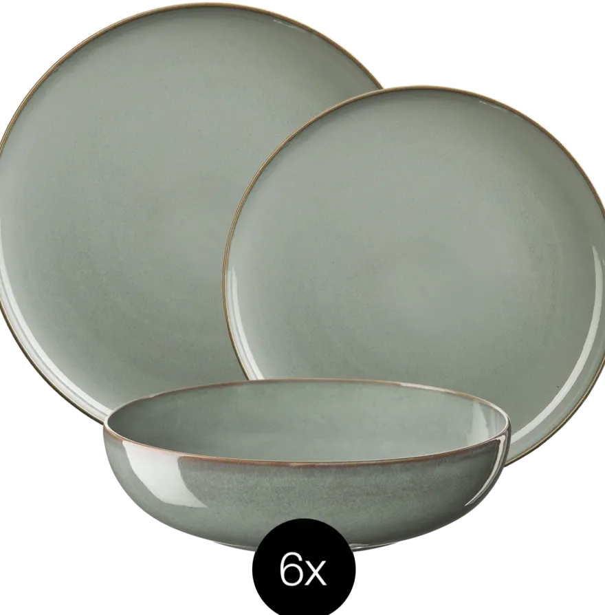 ASA Selection Serviesset Saisons - Eucalyptus 18 delig / 6 personen - 6 dinerborden, 6 kommen en 6 ontbijtborden