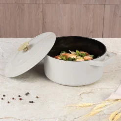 Berlinger Haus Braadpan Mat Crème - Gietijzer - ø 24 cm - geschikt voor alle warmtebronnen - geëmailleerde anti-aanbaklaag