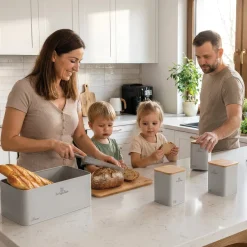 Berlinger Haus Broodtrommel / Brooddoos met Voorraadbussen Mat Crème - 4-delig