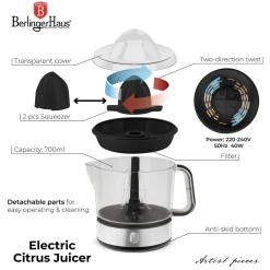 Berlinger Haus Elektrische Citruspers / Sinaasappelpers Zwart Rosègoud - 0,7 L - 40 W