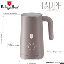 Berlinger Haus Elektrische Melkopschuimer 4-in-1 Taupe - 160 ml