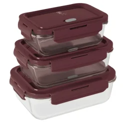 Berlinger Haus Glazen Vershoudbakjes Mat Bordeaux - 3-delig - 570 ml, 840 ml & 1.18 Liter