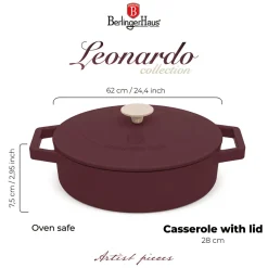 Berlinger Haus Hapjespan / Sauteerpan Mat Bordeaux - Gietijzer - ø 26 cm - geschikt voor alle warmtebronnen - geëmailleerde anti-aanbaklaag