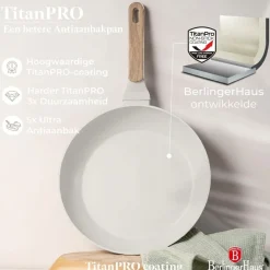 Berlinger Haus Koekenpannenset Nordic Mat Crème 3-Delig - ø 20, 24 & 28 cm - geschikt voor alle warmtebronnen - standaard anti-aanbaklaag
