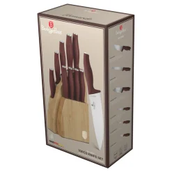 Berlinger Haus Messenblok Mat Bordeaux 10-delig - Koksmes, Broodmes, Santokumes, Officemes, Schilmes & 4 Steakmessen