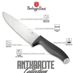 Berlinger Haus Messenblok Mat Antraciet Rond 6-delig - Koksmes, Broodmes, Santokumes, Officemes & Schilmes