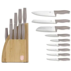 Berlinger Haus Messenblok Taupe 10-delig - Koksmes, Broodmes, Santokumes, Officemes, Schilmes & 4 Steakmessen