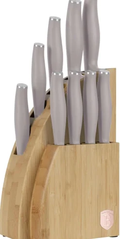 Berlinger Haus Messenblok Taupe 10-delig - Koksmes, Broodmes, Santokumes, Officemes, Schilmes & 4 Steakmessen