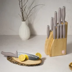 Berlinger Haus Messenblok Taupe 10-delig - Koksmes, Broodmes, Santokumes, Officemes, Schilmes & 4 Steakmessen