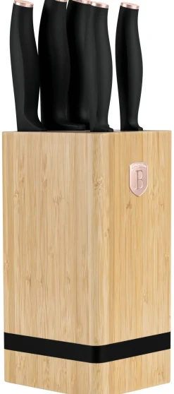 Berlinger Haus Messenblok Zwart Rosègoud 6-delig - Koksmes, Broodmes, Santokumes, Officemes & Schilmes