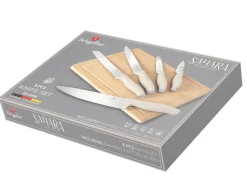 Berlinger Haus Messenset met Snijplank Mat Crème 6-delig - Koksmes, Broodmes, Vleesmes, Officemes & Schilmes