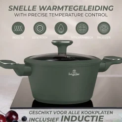 Berlinger Haus Pannenset Mat Groen 11-Delig - Kookpan ø 20, 24, 28 cm, Koekenpan ø 24, 28 cm & Steelpan ø 16 cm - Geschikt voor alle warmtebronnen