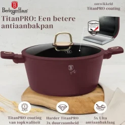 Berlinger Haus Pannenset Mat Bordeaux 11-Delig - Kookpan ø 20, 24, 28 cm, Koekenpan ø 24, 28 cm & Steelpan ø 16 cm - geschikt voor alle warmtebronnen