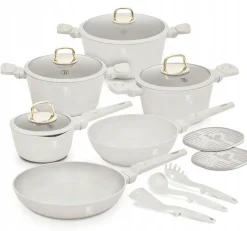 Berlinger Haus Pannenset Mat Crème 11-Delig - Kookpan ø 20, 24, 28 cm, Koekenpan ø 24, 28 cm & Steelpan ø 16 cm - Geschikt voor alle warmtebronnen