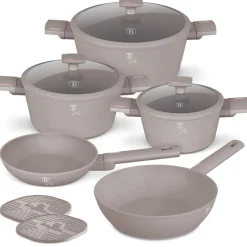 Berlinger Haus Pannenset Taupe 7-Delig - Kookpan ø 20, 24, 28 cm & Koekenpan ø 20, 24 cm - geschikt voor alle warmtebronnen