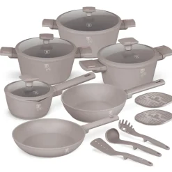 Berlinger Haus Pannenset Taupe 11-Delig - Kookpan ø 20, 24, 28 cm, Koekenpan ø 24, 28 cm & Steelpan ø 16 cm - geschikt voor alle warmtebronnen