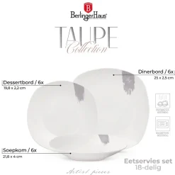 Berlinger Haus Serviesset Taupe - 18-Delig / 6 Personen - 6 dinerborden, 6 ontbijtborden en 6 diepe borden