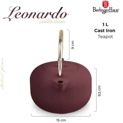 Berlinger Haus Theepot met RVS Filter - Gietijzer Mat Bordeaux - 1 Liter