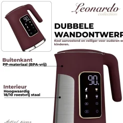 Berlinger Haus Waterkoker Digitaal Mat Bordeaux - Temperatuurinstelling - 1.7 Liter - 2200W