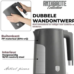 Berlinger Haus Waterkoker Dubbelwandig Mat Antraciet - 1.7 Liter - 1800W