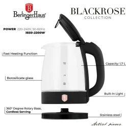 Berlinger Haus Waterkoker Glas Zwart Rosègoud - 1.7 Liter - 2200W
