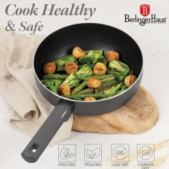 Berlinger Haus Wokpan Mat Antraciet ø 26 cm - geschikt voor alle warmtebronnen - standaard anti-aanbaklaag