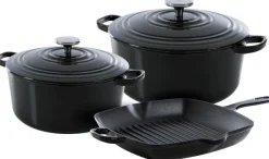 BK Pannenset Bourgogne Jet Black Gietijzer 3-delig - Braadpan ø 24, 28 cm & Grillpan 26x26 cm - geschikt voor alle warmtebronnen