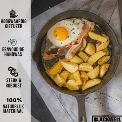 Blackwell Dutch Oven BBQ Gietijzer Set 4-Delig Braadpan + Lifter, Koekenpan ø 20 cm & Steelpan 18 cm - geschikt voor alle warmtebronnen - zonder anti-aanbaklaag