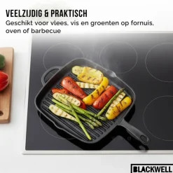 Blackwell Grillpan Cast Iron Gietijzer - 26 x 26 cm - geschikt voor alle warmtebronnen - zonder anti-aanbaklaag