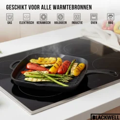 Blackwell Grillpan Cast Iron Gietijzer - 26 x 26 cm - geschikt voor alle warmtebronnen - zonder anti-aanbaklaag