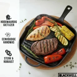 Blackwell Grillpan Cast Iron Gietijzer - 26 x 26 cm - geschikt voor alle warmtebronnen - zonder anti-aanbaklaag