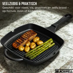 Blackwell Grillpan Gietijzer Cast Iron 23 x 23 cm - geschikt voor alle warmtebronnen - zonder anti-aanbaklaag