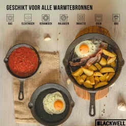Blackwell Koekenpan Skillet Gietijzer ø 25 cm - geschikt voor alle warmtebronnen - zonder anti-aanbaklaag