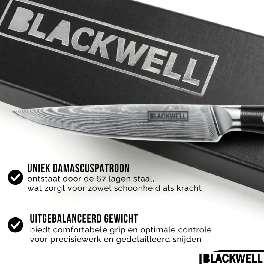 Blackwell Officemes Japanse stijl - 67 lagen damaststaal - VG10 - 12,5 cm