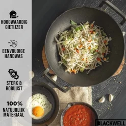 Blackwell Pannenset Gietijzer 3-Delig Grillpan 23 x 23 cm, Koekenpan ø 25 cm & Wok ø 32 cm - geschikt voor alle warmtebronnen - zonder anti-aanbaklaag