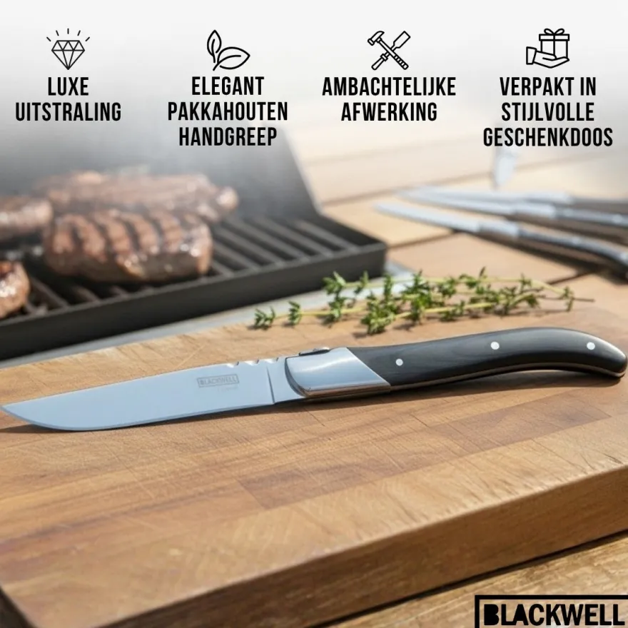 Blackwell Steakbestek Laguiole - Steakmessen & Steakvorken - Pakkahout - 12 Stuks
