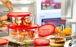 Bormioli Rocco Glazen Vershoudbakjes Frigoverre - Rood 3 Stuks