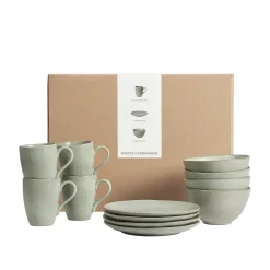 Broste Copenhagen Ontbijtset Nordic Marsh 12-delig / 4 personen - 4 ontbijtborden, 4 kommen en 4 kopjes