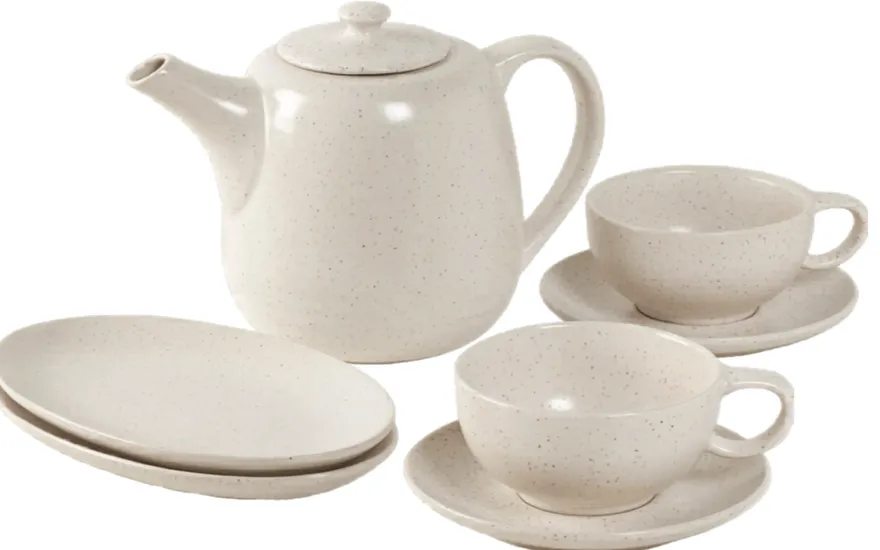 Broste Copenhagen Theeset Nordic Vanilla 7-delig / 2 personen - 1 theepot, 2 bordjes en 2 kop en schotels