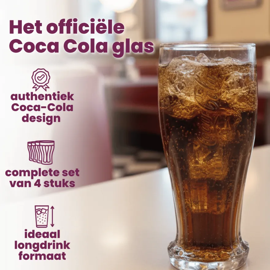Coca Cola Glazen - Longdrinkglazen - Frisdrankglazen - Crown Cap - 350 ml - 4 stuks