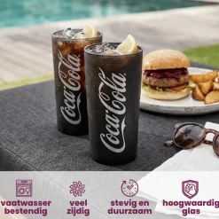 Coca Cola Glazen - Longdrinkglazen - Frisdrankglazen - Frozen - Zwart 270 ml - 6 Stuks