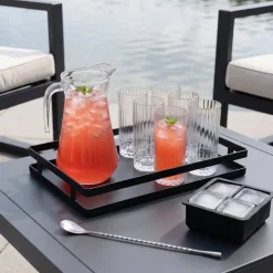 Cocktailset Dolle Mina - Karaf 1.6 L met 6 Longdrinkglazen 490 ml, Cocktaillepel & IJsblokjesvorm