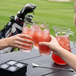 Cocktailset Dolle Mina - Karaf 1.6 L met 6 Longdrinkglazen 490 ml, Cocktaillepel & IJsblokjesvorm