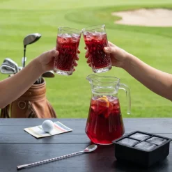 Cocktailset Rooie Annie - Karaf 1.6 L met 6 Longdrinkglazen 490 ml, Cocktaillepel & IJsblokjesvorm