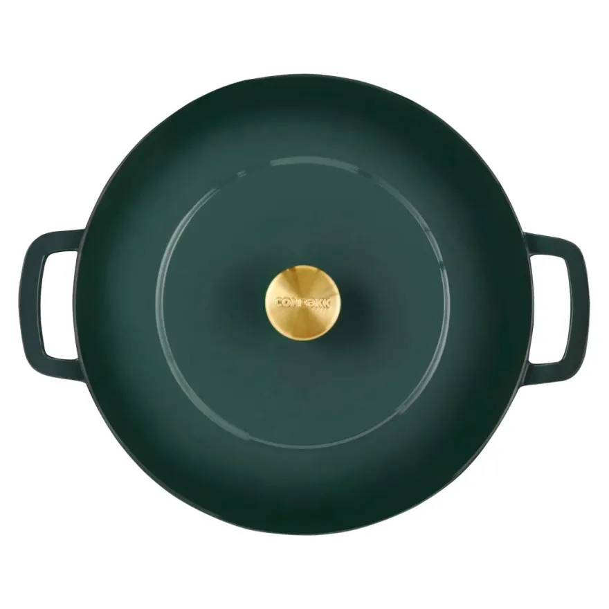 Combekk Pannenset Gietijzer Holly Green 3-delig - Braadpan ø 24, 28 cm & Koekenpan ø 26 cm