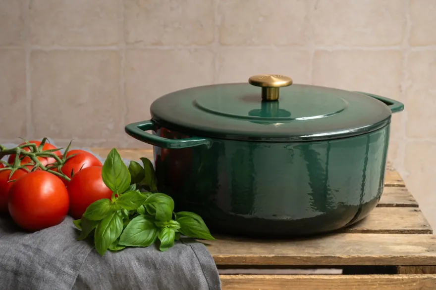 Combekk Pannenset Gietijzer Holly Green 3-delig - Braadpan ø 24, 28 cm & Koekenpan ø 26 cm
