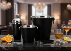 Cookinglife Barset Zwart 4-Delig - Cocktailshaker, Champagnekoeler, Ijsemmer en Tang