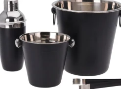 Cookinglife Barset Zwart 4-Delig - Cocktailshaker, Champagnekoeler, Ijsemmer en Tang